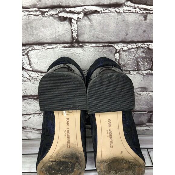 Karl Lagerfeld PARIS Charee Navy Black Floral Fabric Block Heels Women Sz 8M US - Picture 8 of 16